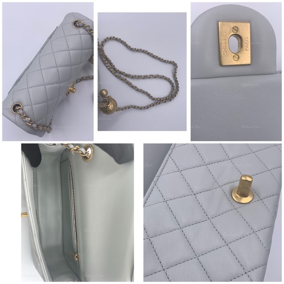 Authentic CHANEL Grey Lambskin Mini Rectangular Pearl Crush Flap Bag - Picture 11 of 16